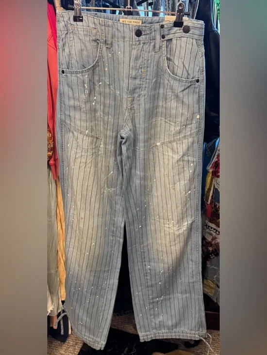 NWOT We the Free People Don't Wait Up Pinstripe Boyfriend Jeans After Hours - 25 - Picture 13 of 17